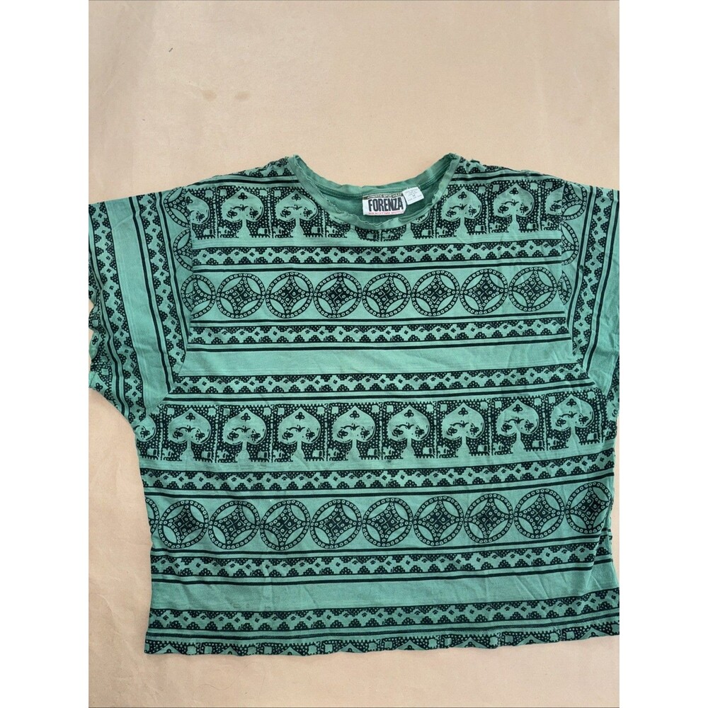 Vintage Forenza Sportswear Paisley AOP T-Shirt Size Medium 90s Green